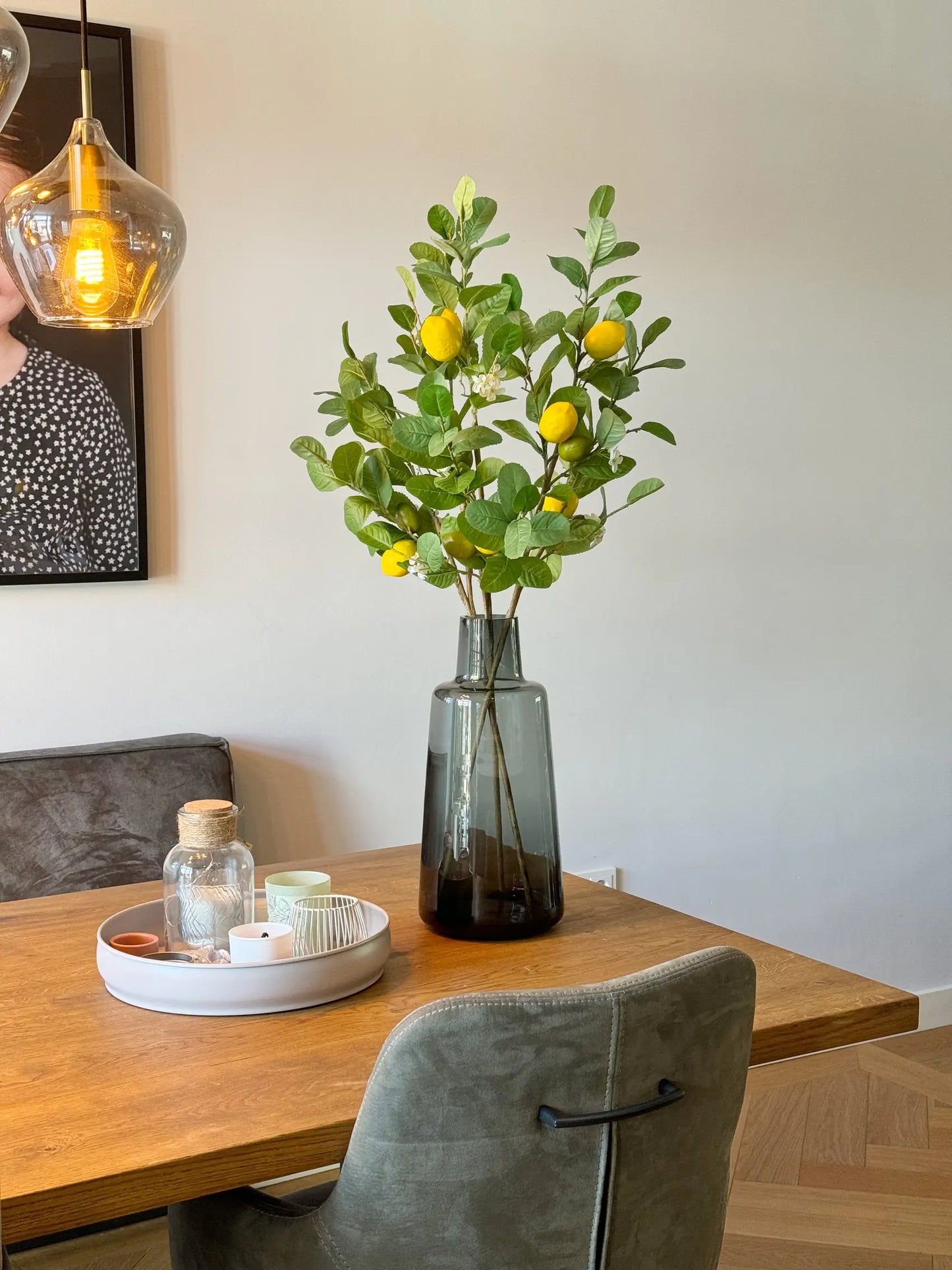 Kunst Citroentak monoboeket (3 takken) Geel 95 cm